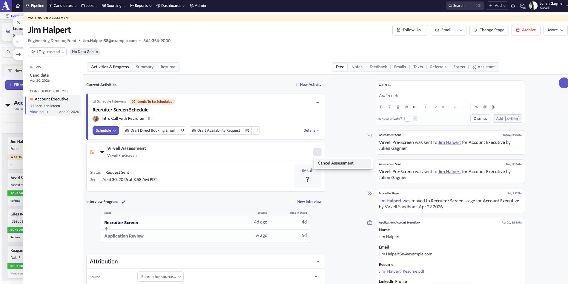 An in-progress assessment showing the Cancel Assessment option.